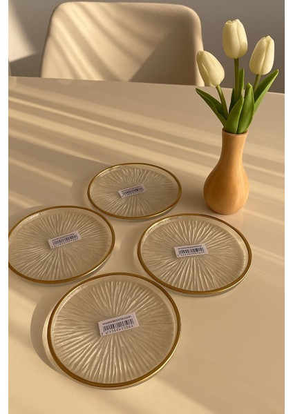 Kenarları Altın Yaldızlı Pasta Tabağı - 16 cm (1ADET)