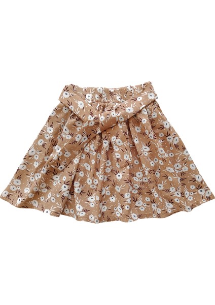 Kız Çocuk Etekli Takım, Pamuklu Çiçekli Etek, Pamuklu Fitilli Açık Kahve T-Shirt fırsatları