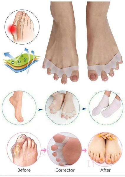 2 Çift Makaralı Ayak 5 Parmak Ayıran Silikon Bunyon Koruyucu Parmak Ayırıcı Gece Ateli fiyatları