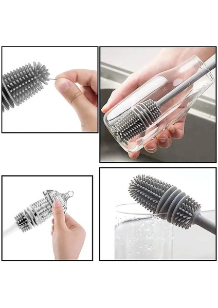 27 cm Silikon Uzun Saplı Cam Şişe Bardak Kavanoz Biberon Yıkama Fırçası Temizleme Fırçası modelleri