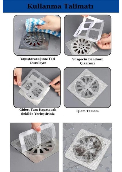 30 Adet Yapışkanlı Tek Kullanımlık Banyo Gider Saç Kıl Tutucu ve Mutfak Çöp Ayırma Süzgeci