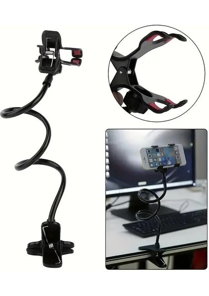 Siyah Akrobat Telefon Tutucu Oynar Başlıklı Klipsli Araç Içi Masa Kenarı Telefon Tutacağı