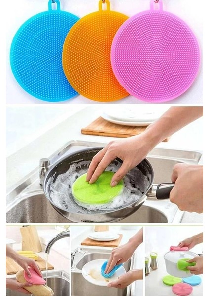 2 Adet Pratik Silikon Tükenmeyen Bulaşık Yıkama Fırçası Bulaşık Fırçası Tava Tutucu Sebze Temizleme