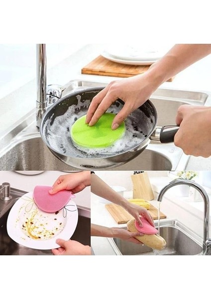 2 Adet Pratik Silikon Tükenmeyen Bulaşık Yıkama Fırçası Bulaşık Fırçası Tava Tutucu Sebze Temizleme