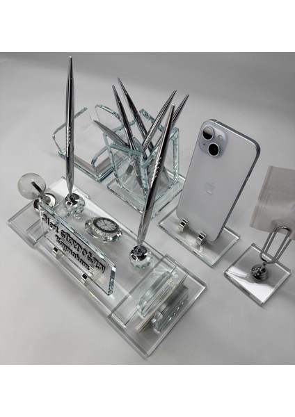 Vıp Şeffaf Cam Masa Isimlik Ful Set Hediyelik Deri Kutu ve Kabartma Yazılı indirimleri