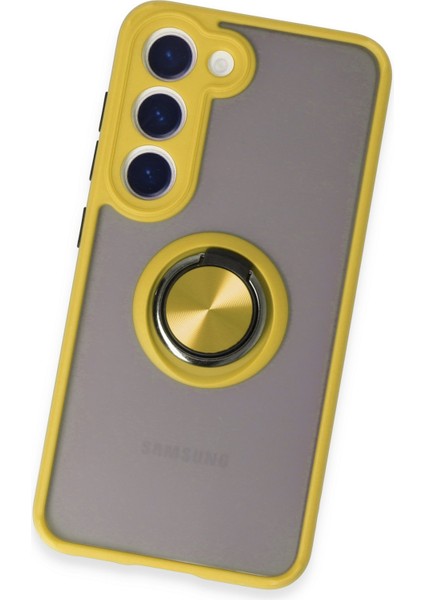Samsung Galaxy S23 Kılıf Montreal Yüzüklü Silikon Kapak - Sarı Dpmah