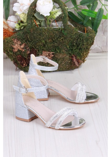 352087 Taşlı Detaylı Topuklu Kız Çocuk Abiye Ayakkabı