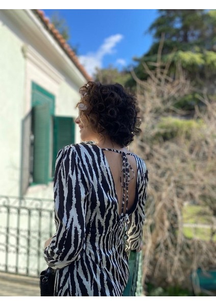 Desenli Zebra Saten Elbise