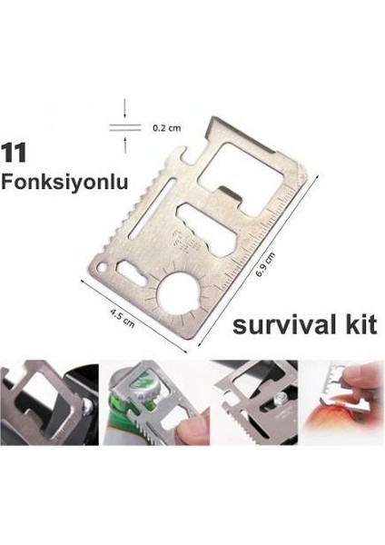 2 Adet Kılıflı Survival Acil Durum Kit Yardım Kartı 11 Fonksiyon