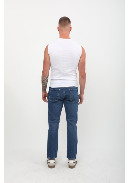 Erkek Straight Fit Normal Bel Rahat Kesim Düz Paça Koyu Mavi Jean Pantolon modelleri