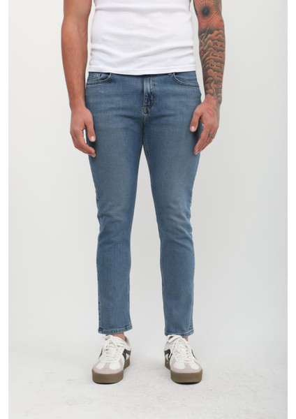 Erkek Slim Fit Normal Bel Düz Kesim Dar Paça Mavi Jean Pantolon fırsatları