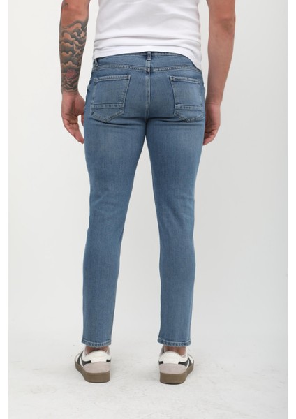 Erkek Slim Fit Normal Bel Düz Kesim Dar Paça Mavi Jean Pantolon indirimleri