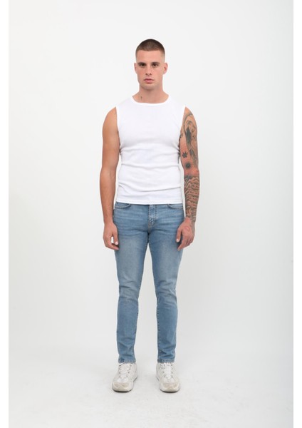 Erkek Skinny Fit Düşük Bel Dar Kesim Dar Paça Likralı Mavi Jean Pantolon fiyatları