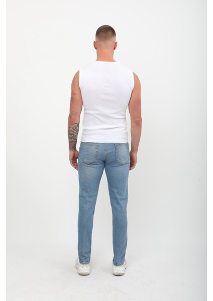 Erkek Skinny Fit Düşük Bel Dar Kesim Dar Paça Likralı Mavi Jean Pantolon modelleri