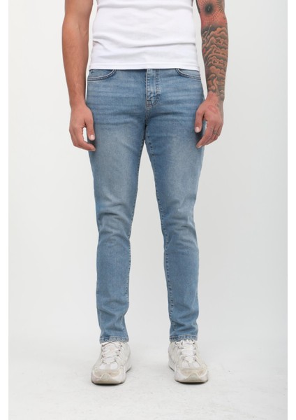 Erkek Skinny Fit Düşük Bel Dar Kesim Dar Paça Likralı Mavi Jean Pantolon fırsatları