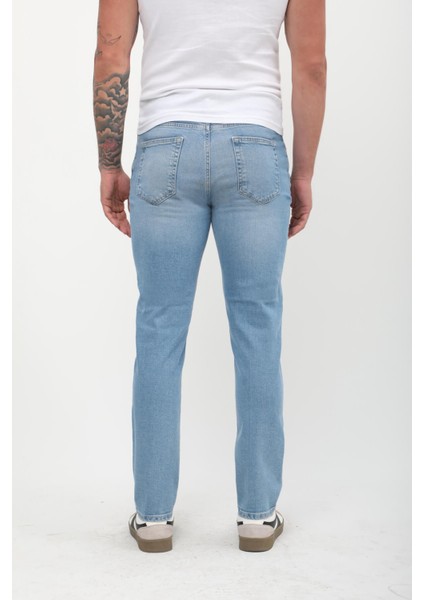 Erkek Slim Fit Düşük Bel Dar Kesim Dar Paça Likralı Açık Mavi Jean Pantolon indirimleri
