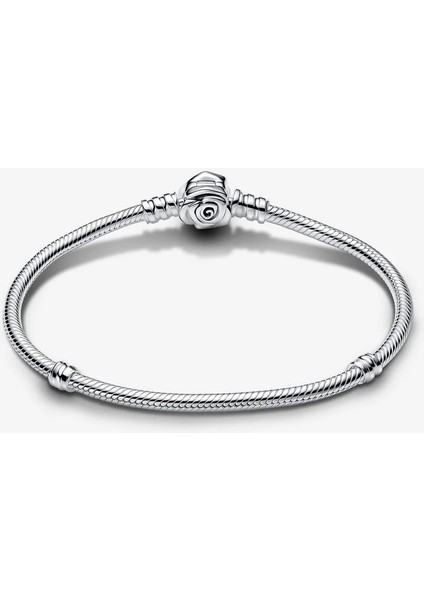 Pandora Moments Açan Gül Klipsli Yılan Zinciri Bileklik 925 Ayar Gümüş