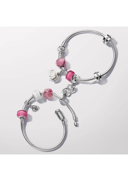 Pandora Moments Açan Gül Klipsli Yılan Zinciri Bileklik 925 Ayar Gümüş