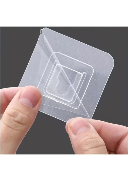 2 Çift Taraflı Yapışkanlı Geçmeli Klips Eşya Sabitleme Askısı Şeffaf Duvar Kancası