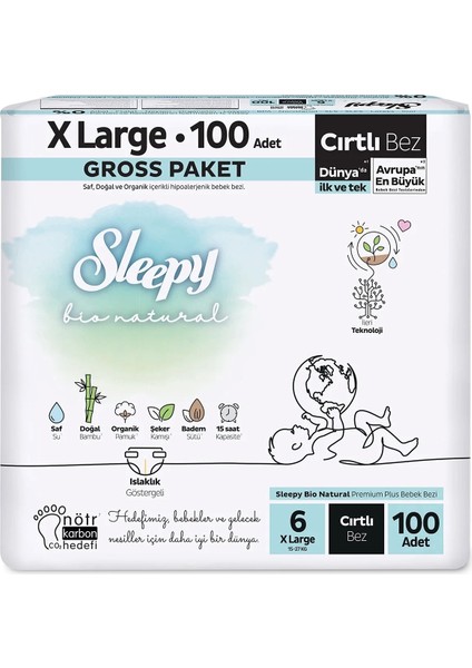 Bio Natural Bebek Bezi Gross Paket 6 Beden 100 Adet