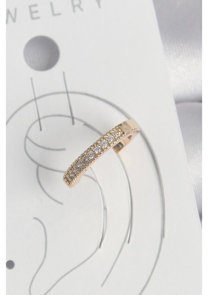 Pirinç Gold Renk Zirkon Taşlı Kadın Kıkırdak Küpe - TJ-BKP10583