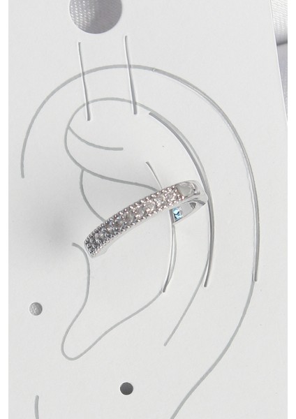 Pirinç Gümüş Renk Zirkon Taşlı Kadın Kıkırdak Model Küpe - TJ-BKP10569