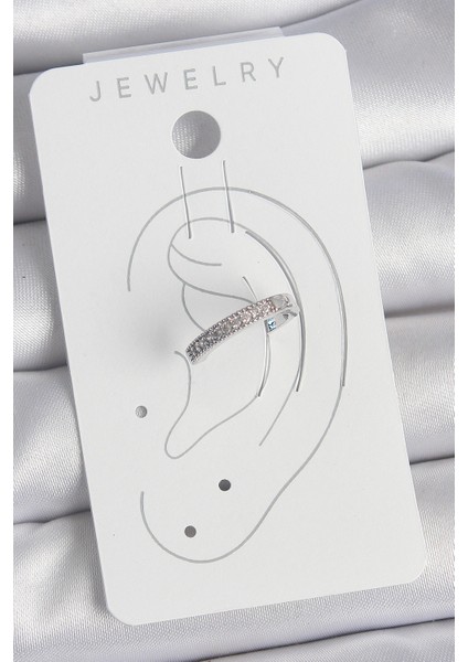 Pirinç Gümüş Renk Zirkon Taşlı Kadın Kıkırdak Model Küpe - TJ-BKP10569