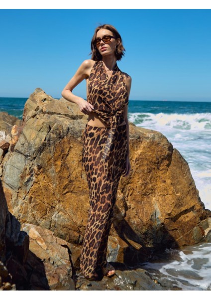 Leopar Desen Şifon Etek