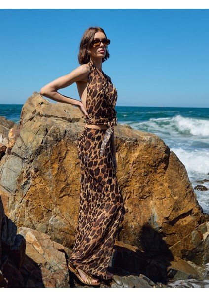 Leopar Desen Şifon Etek