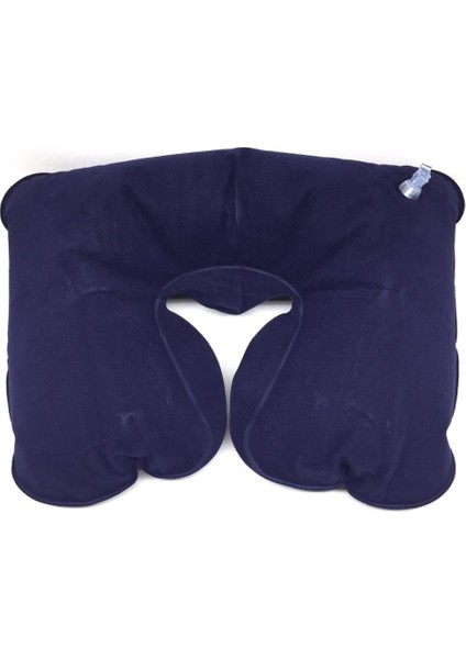 Lacivert Bayan ve Çocuk Şişme Yolculuk Seyahat Tipi Boyun Yastığı Ortopedik Yastık Boyunluk 30 cm