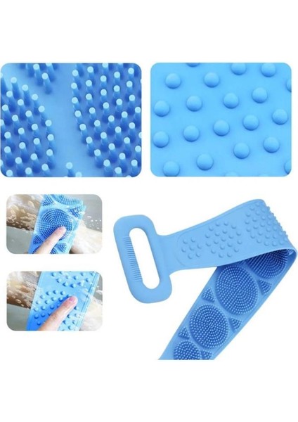 Çift Taraflı Silikon Banyo Sırt Kesesi Duş Lifi Tükenmez Lif Mavi 70 cm modelleri