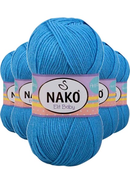 5 Adet Elite El Örgü Ipi Tüylenmeyen Bebek Yünü Alaska Mavisi 10119