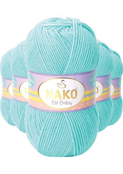 5 Adet Elite El Örgü Ipi Tüylenmeyen Bebek Yünü Açık Turkuaz 10535