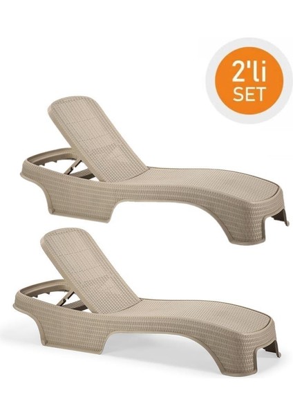 SY2536 Bej Renk Brezza Royal Rattan Lüks Şezlong 2'li Set