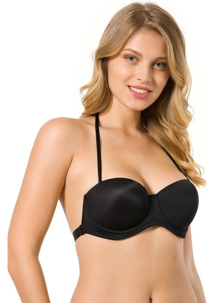 2'li Karışık Renk Paket Ivonne Basıc Bra - 7042 Destekli Dolgulu Sırtı Şeffaf Straplez Sütyen.. Siyah-Beyaz