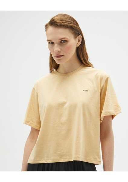 Bej Oversize Crop T-Shirt