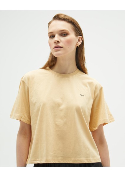 Bej Oversize Crop T-Shirt
