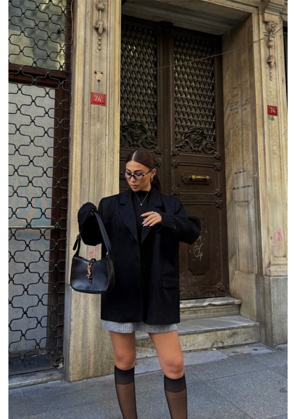 Süet Blazer Ceket 3 Düğme - Siyah