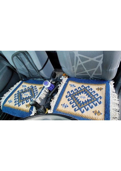 Reversible Oto Koltuk Kilim Seti • 3 Parça • Makine Dokuma • Akrilik & Polyester • Saçaklı indirimleri