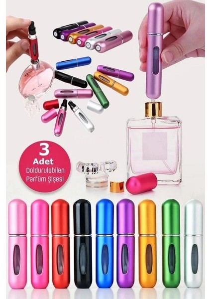 3 Adet Doldurulabilir Parfüm Şişesi Taşınabilir Seyahat Çanta Içi Mini Cep Sprey Parfüm Şişesi 5 ml