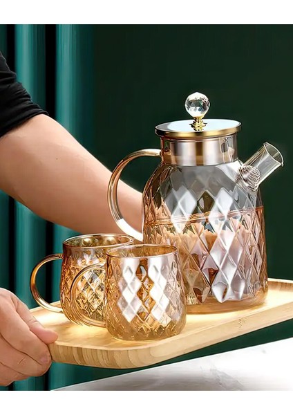 Kabartmalı Bambu Kapaklı Borosilikat Cam Demlik 1500ML -CM-2005