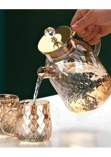 Kabartmalı Bambu Kapaklı Borosilikat Cam Demlik 1500ML -CM-2005 fiyatları