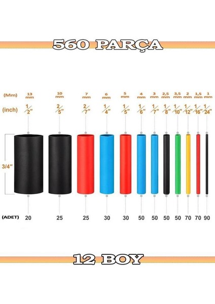 560 Parça Makaron Kablo Seti Isıyla Daralan Düzenleyici Tamir Seti Kablo Toplayıcı Kaplama Bant Kiti