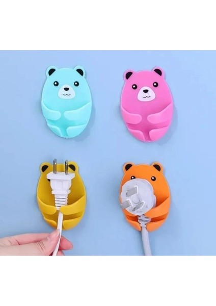 4 Adet Ayıcık Desenli Laptop Airfryer Kettle Kablo Fiş Düzenleyici Duvar Askısı Sabitleyici Tutucu