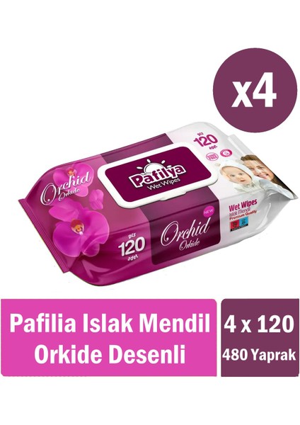 Orkide Desenli Islak Havlu Mendil 4x120 (480 Yaprak) Tek Ebat