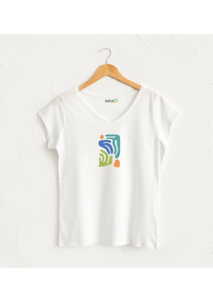 Renkli Grafik Yapraklı Tasarım T-Shirt