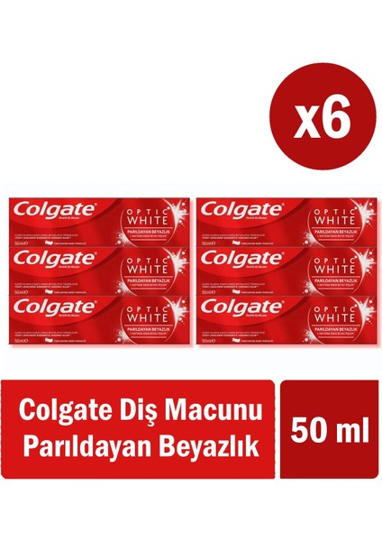 Optic White Parıldayan Beyazlık Beyazlatıcı Diş Macunu 50 ml x 6 Adet Tek Ebat