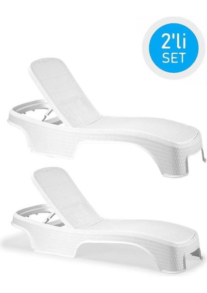 SY-2536 Beyaz Brezza Royal Rattan Lüks Şezlong 2'li Set