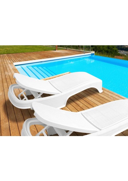 SY-2536 Beyaz Brezza Royal Rattan Lüks Şezlong 2'li Set