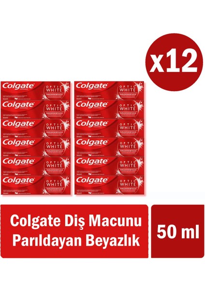 Optic White Parıldayan Beyazlık Beyazlatıcı Diş Macunu 50 ml x 12 Adet Tek Ebat